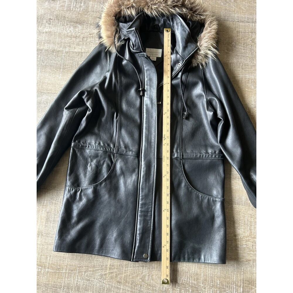 Vintage Worthington Lambskin Leather Parka Women M Raccoon Fur Hood Black Y2K - Picture 15 of 16